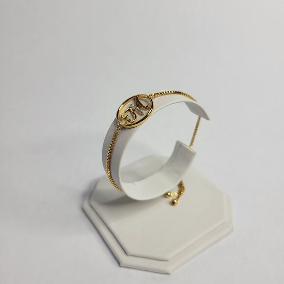 Macy's Diamond Accent Initial M Letter M Bolo Bracelet in 18k Gold-Plate - Picture 5 of 7